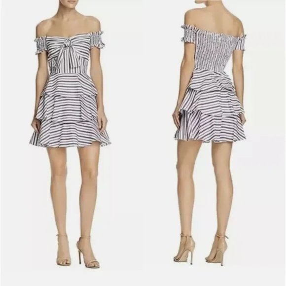 Lucy Paris Gemma Off Shoulder Striped Ruffled Tiered Dress - Picture 1 of 6